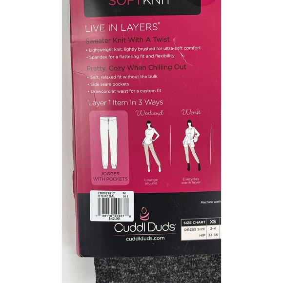 Cuddl Duds Soft Knit Jogger Pant Heather Charcoal Womens Size Medium New Stretch - Picture 7 of 7